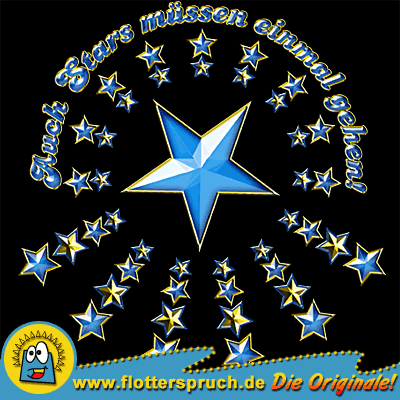 Abschluss t shirt motive f&uuml;r abschluss shirts - Auch Stars m&uuml;ssen einmal gehen / Gold und Blau (Vorderseite)