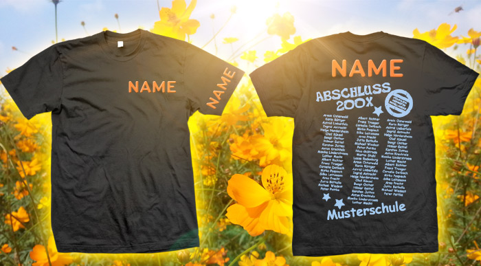 Einzelnamen zusätzlich zur Namensliste auf Abschlussshirts Einzelnamen zusätzlich zur Namensliste auf Abschlussshirts