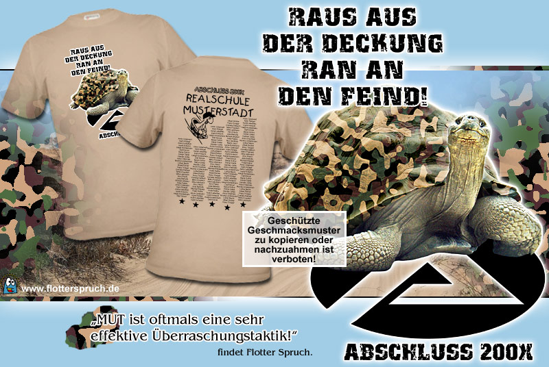 abschlussmotiv "Deckung" auf sandfarbenem t-shirt - ein Abschlussshirt für Tapfere! abschlussmotiv "Deckung" auf sandfarbenem shirt - ein abschlussshirt für Tapfere!